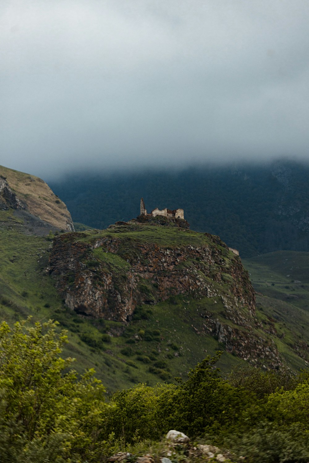 a sheep is standing on top of a hill