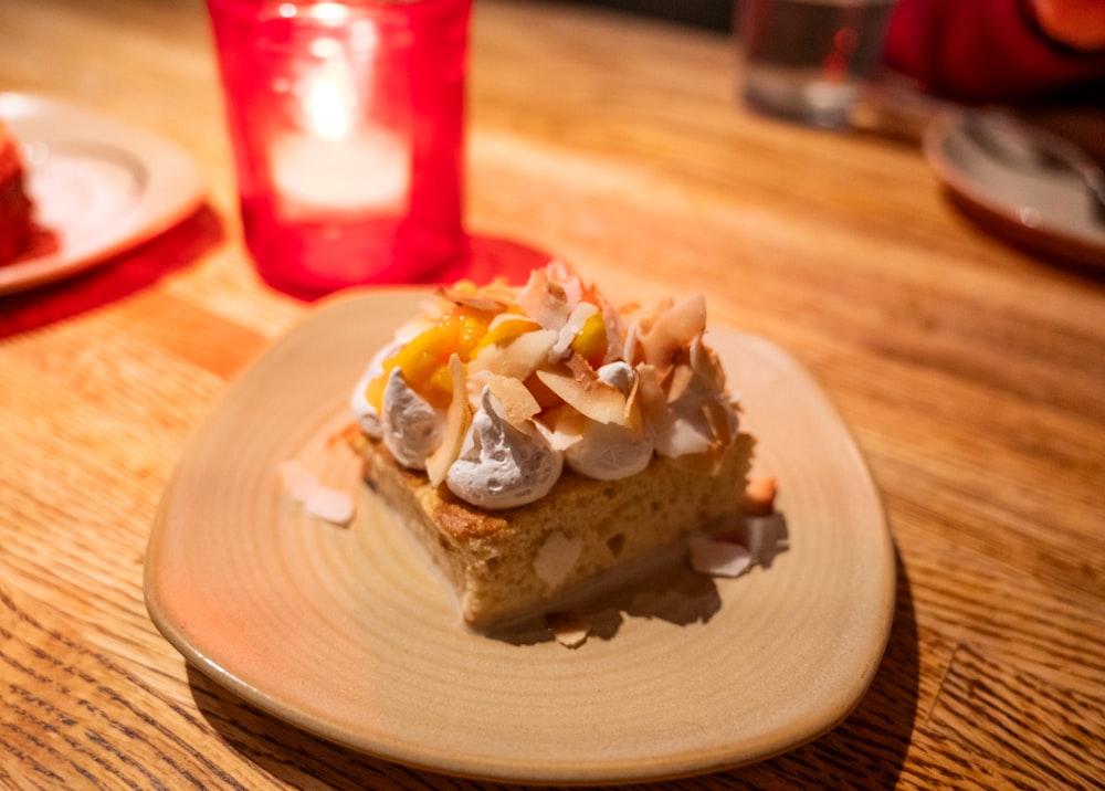 a piece of cake on a plate on a table