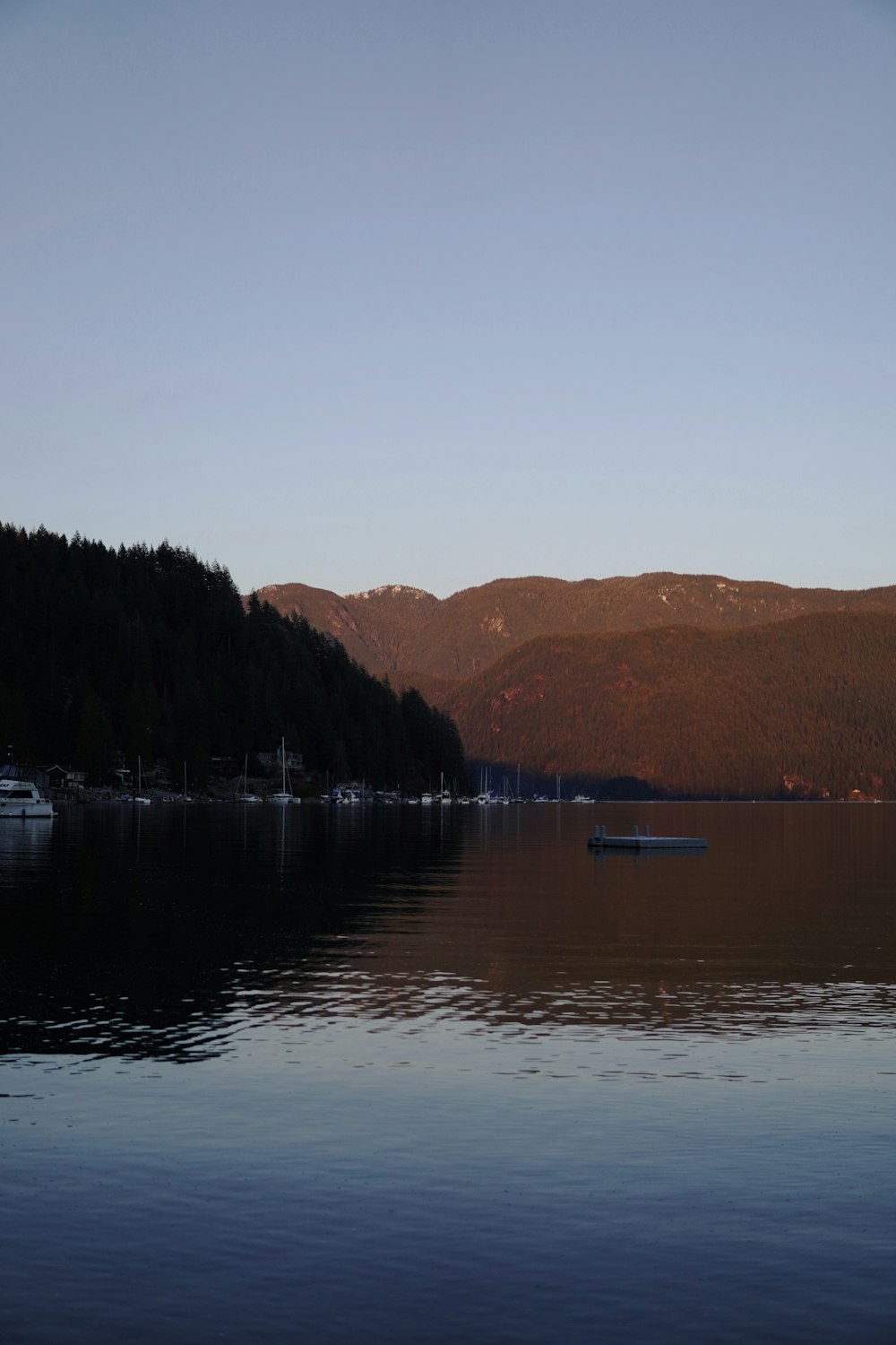 a body of water surrounded by mountains and trees