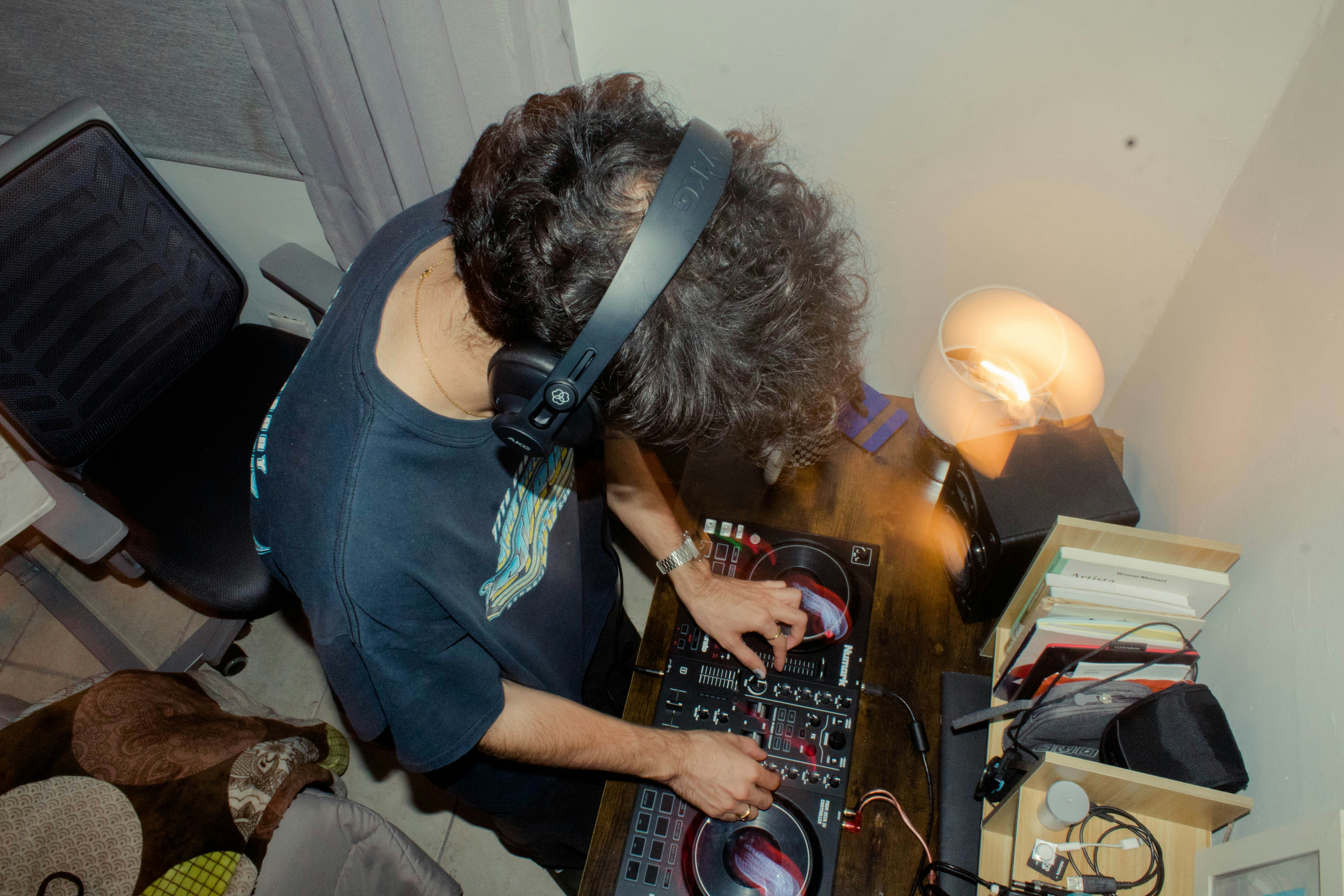 A DJ preparing for a set