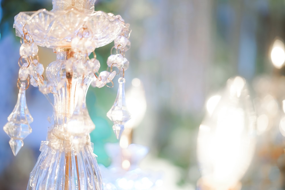 a close up of a crystal candle holder