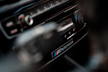 a close up of a radio in a car