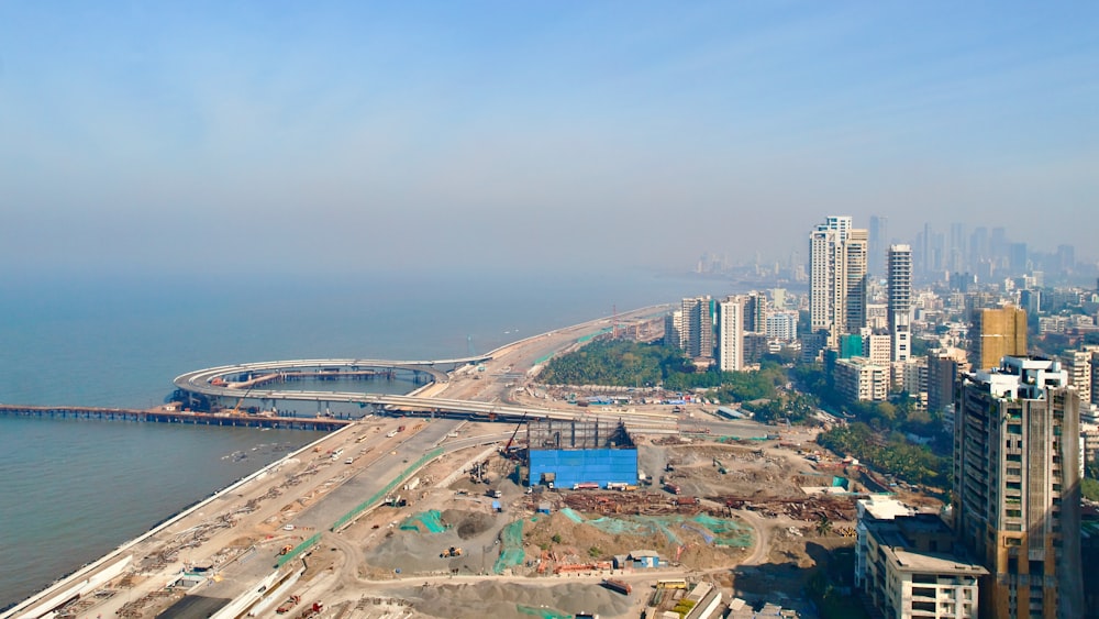 a large body of water next to a city