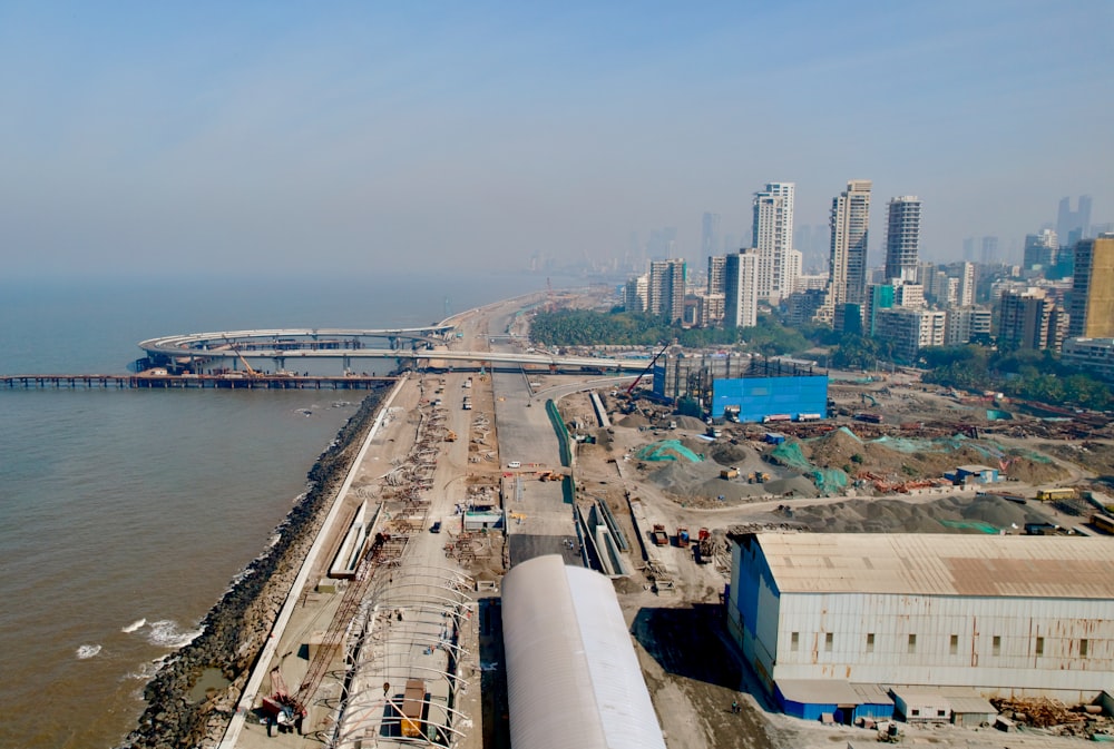 a large body of water next to a city