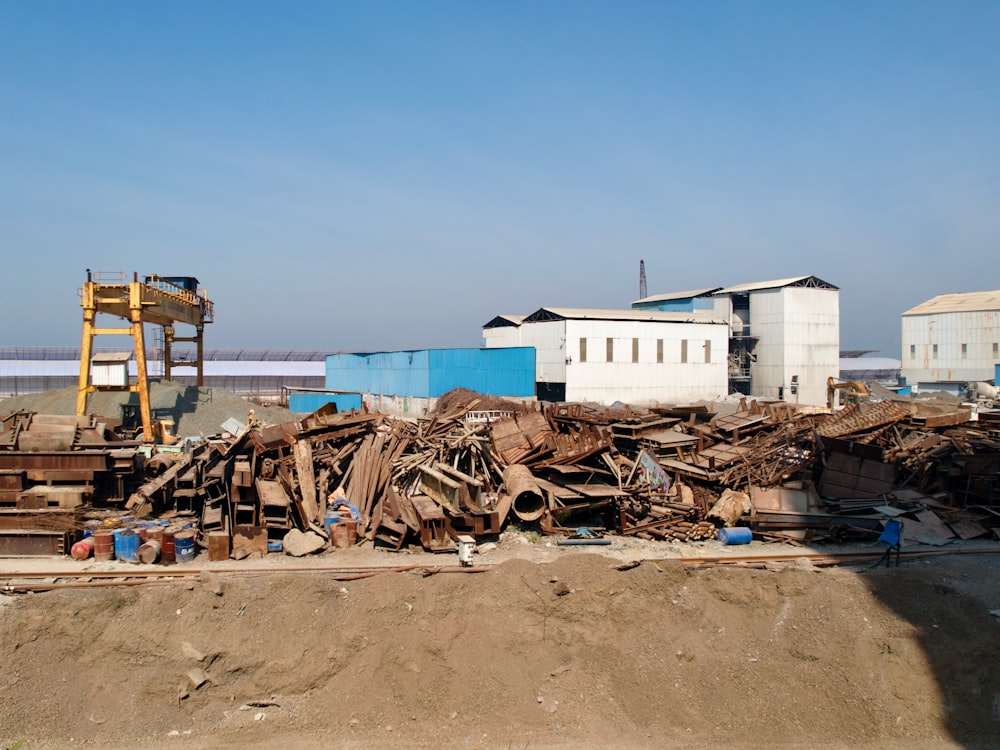 a pile of junk sitting in front of a building