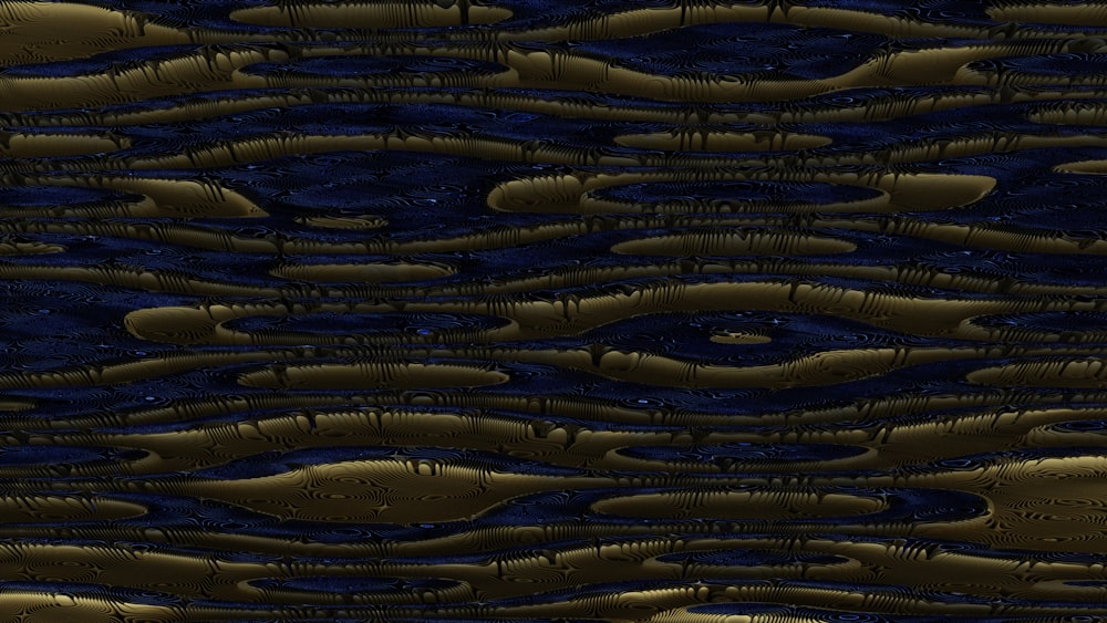 a blue and gold background with wavy lines