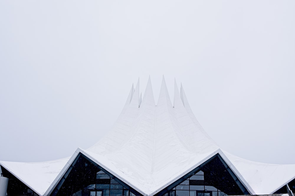 a very tall building with a very big roof