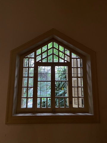 a window with a view of a forest outside