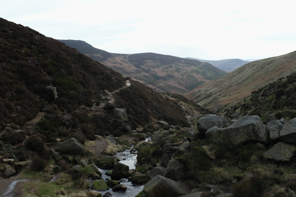 a river running through a valley surrounded by mountains