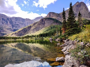 a mountain lake surrounded by trees and rocks