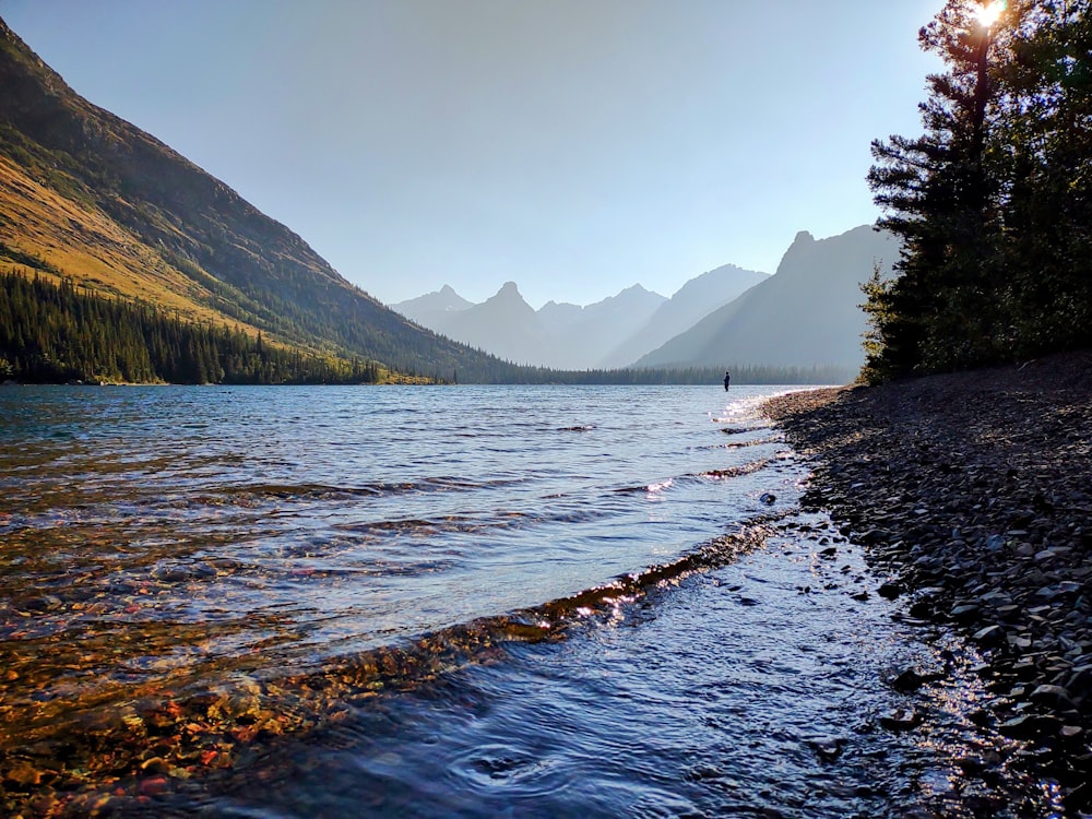 a person standing on the edge of a body of water