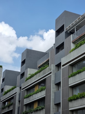 a building with a bunch of plants growing on the side of it