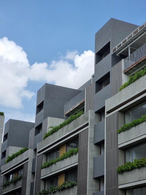 a building with a bunch of plants growing on the side of it