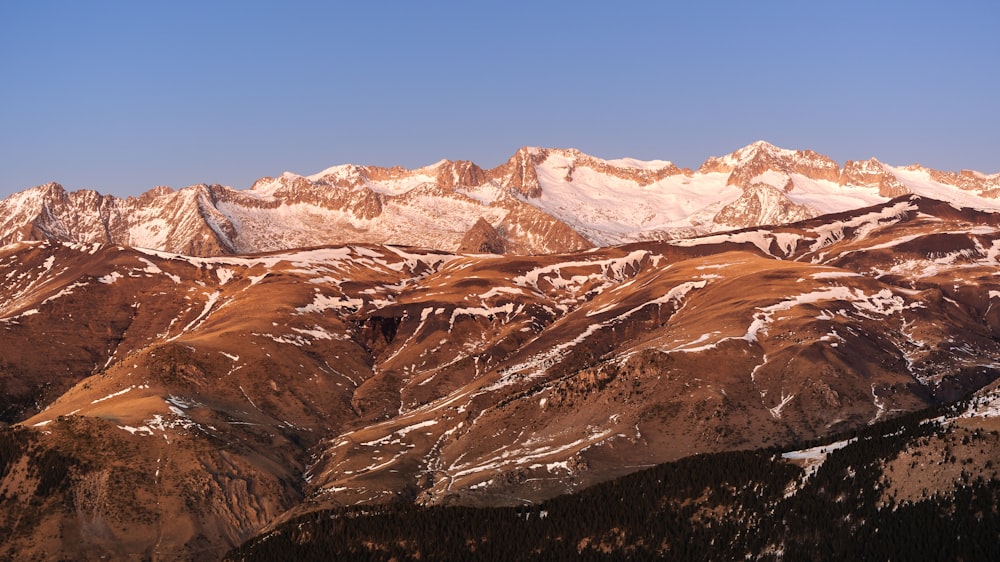 a mountain range with snow covered mountains in the background