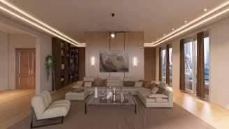 a living room with a couch a chair and a table