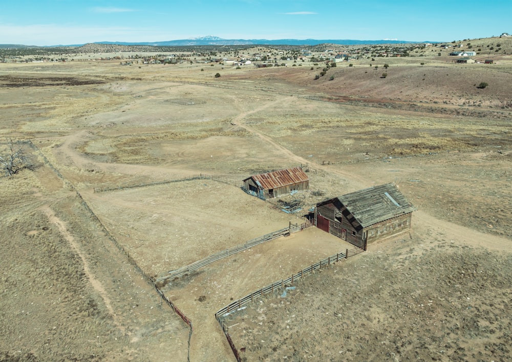 an aerial view of a farm in the middle of nowhere