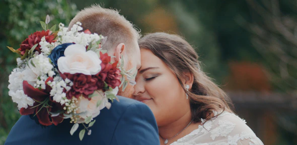 a bride and groom share a moment together