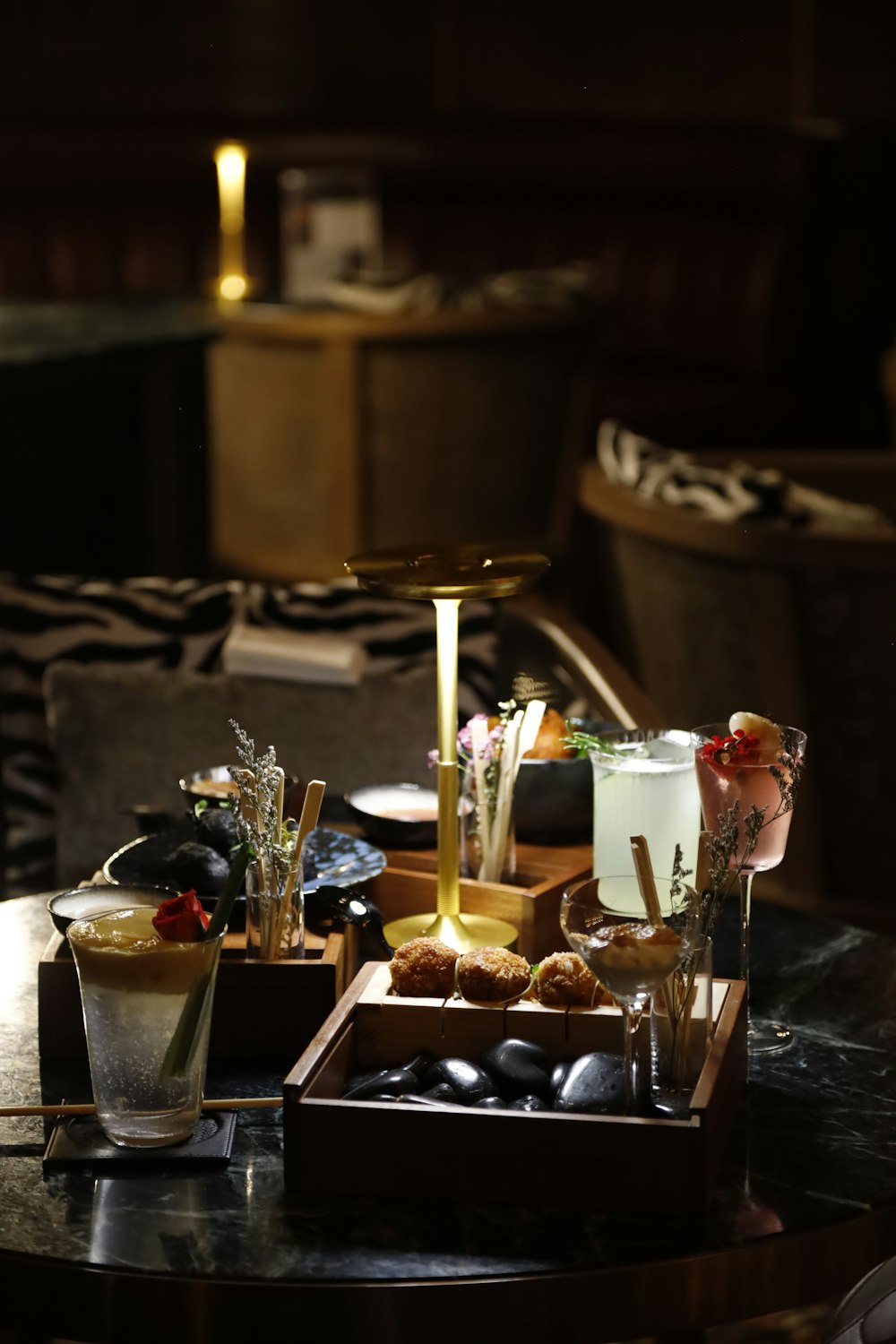 a tray of food sitting on top of a table