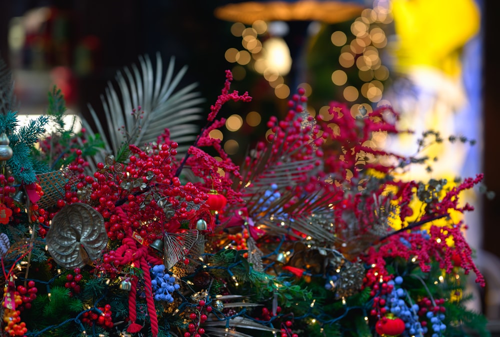 a close up of a bunch of christmas decorations
