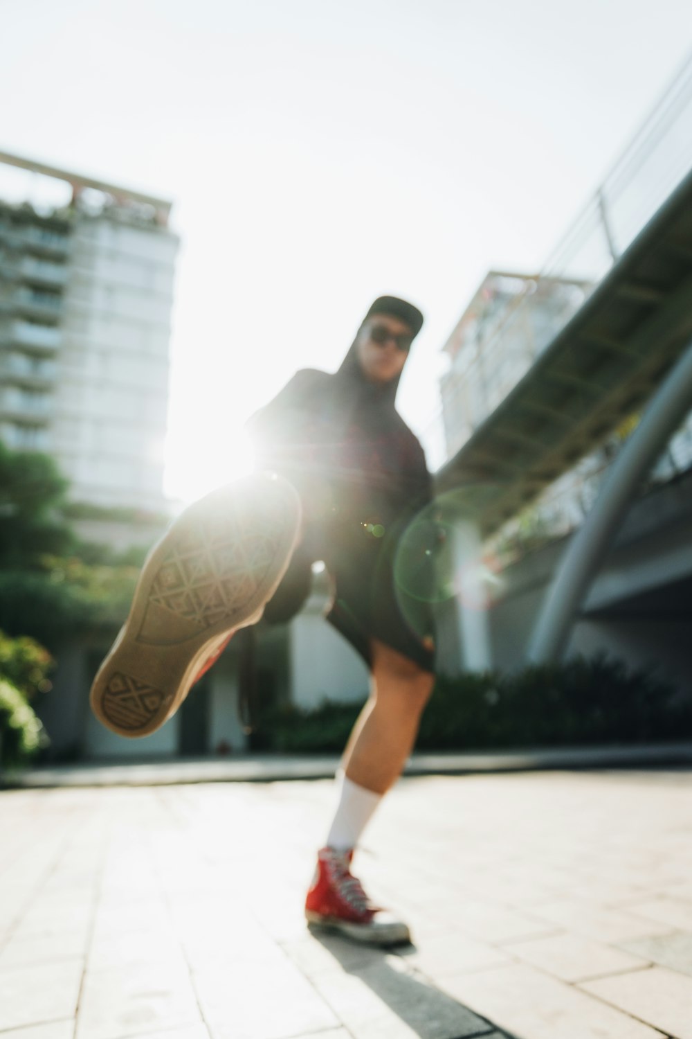 a person is doing a trick on a skateboard