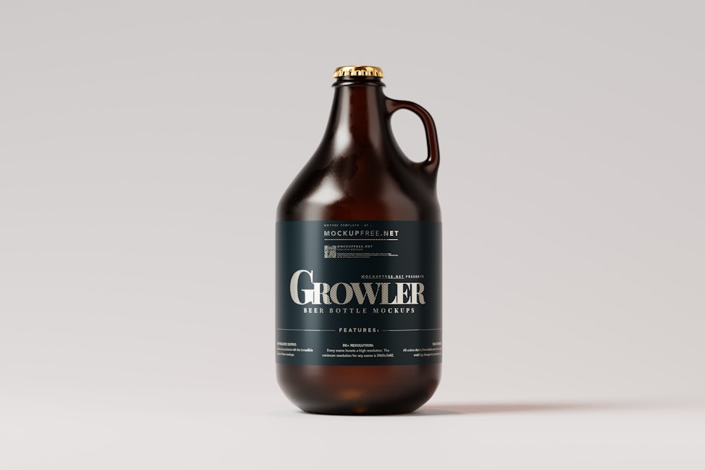 a bottle of growl beer on a white background