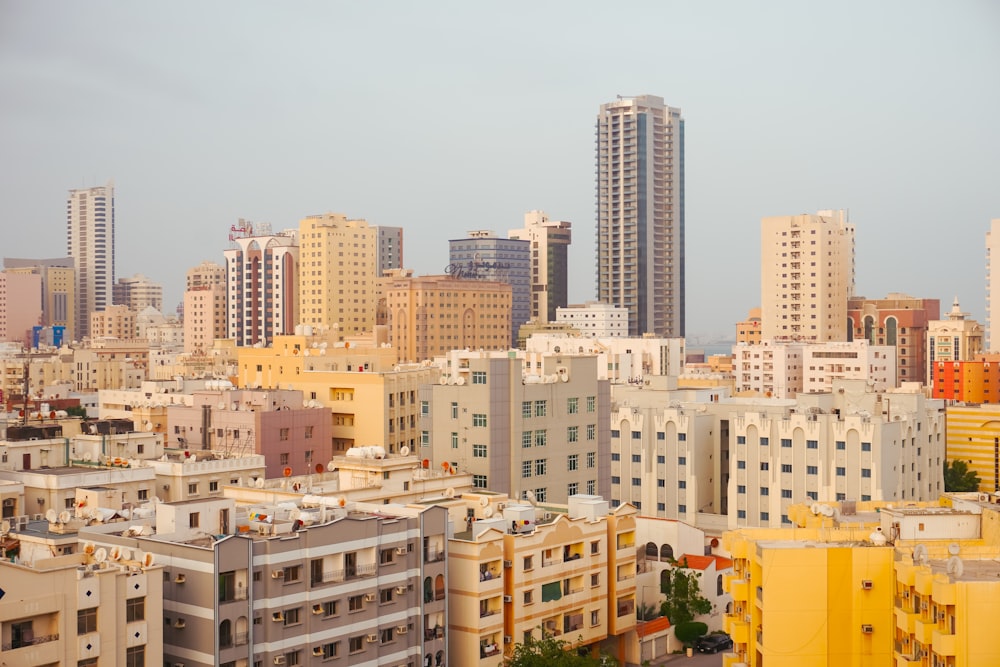 a view of a city with tall buildings