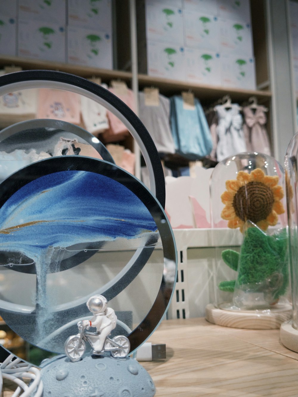 a close up of a glass plate on a table