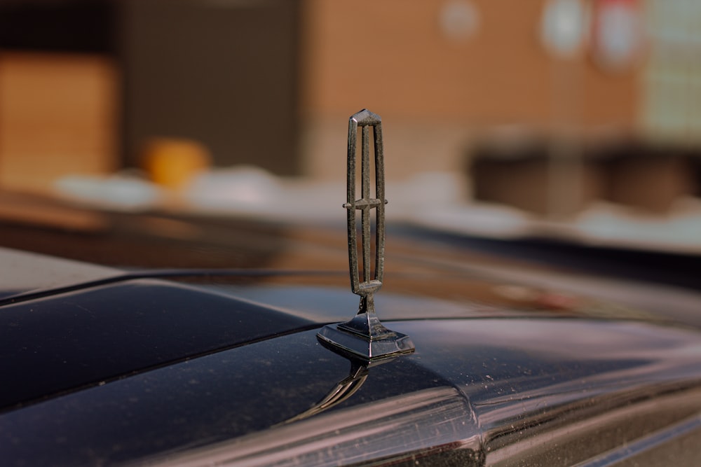 a close up of the hood ornament on a car