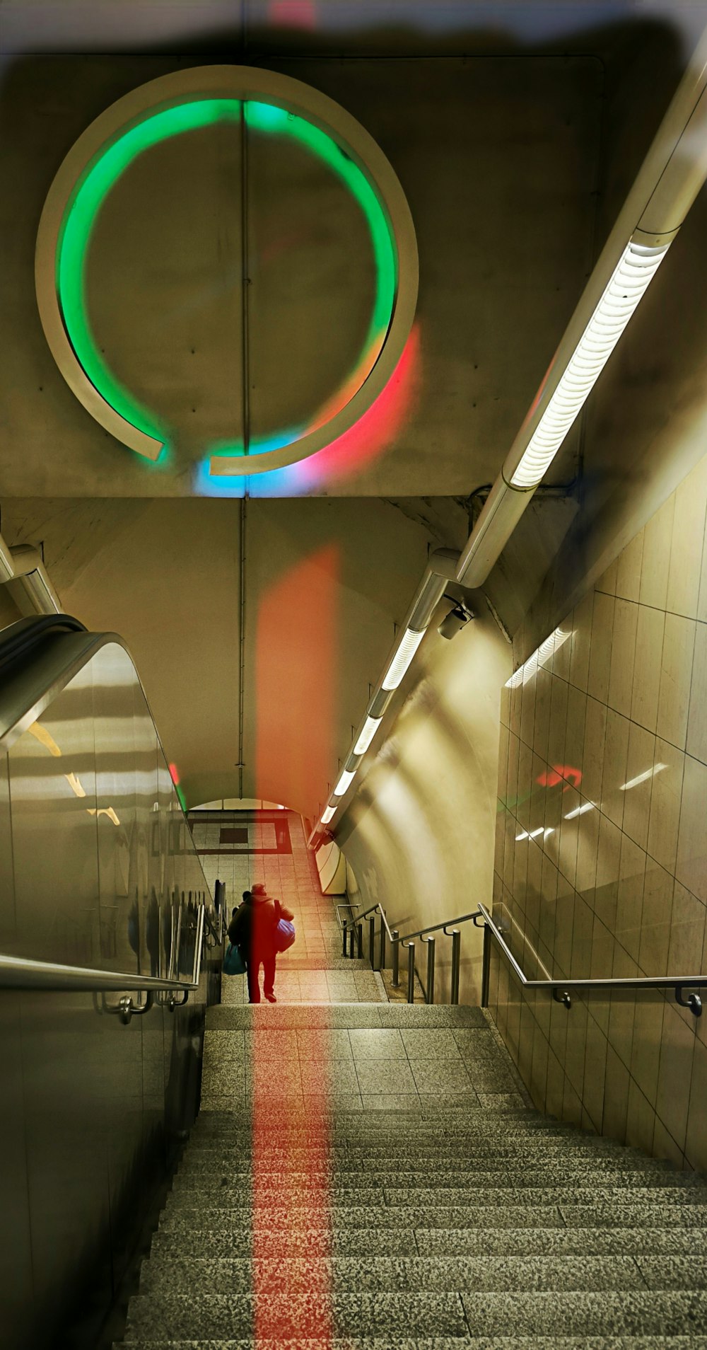 a person walking down a set of stairs