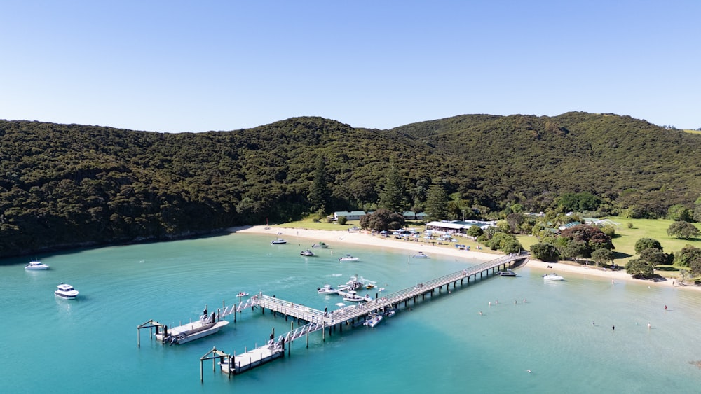 a pier in the middle of a body of water