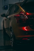 a close up of the tail lights of a car