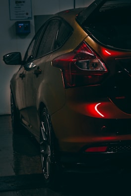 a close up of the tail lights of a car