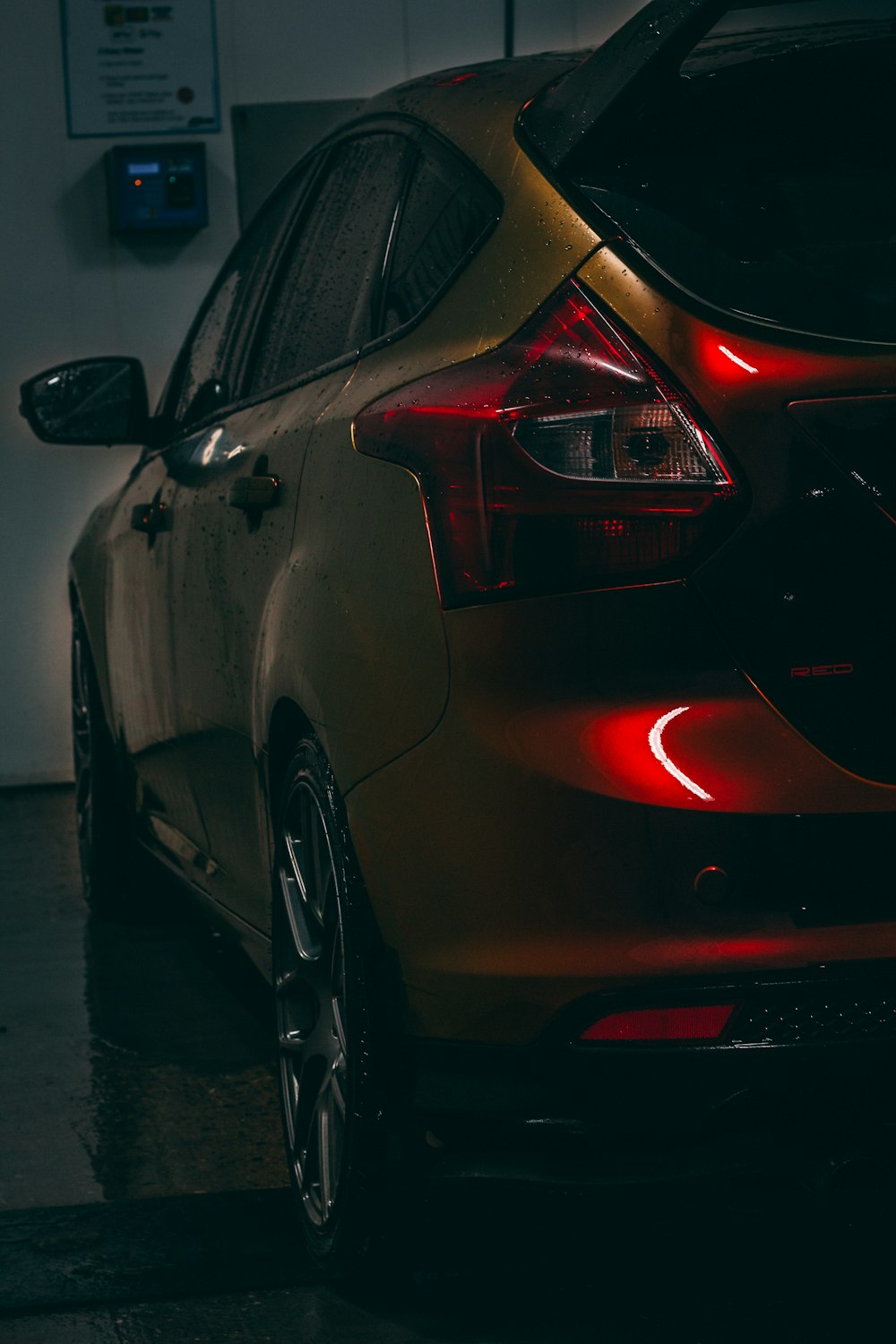 a close up of the tail lights of a car