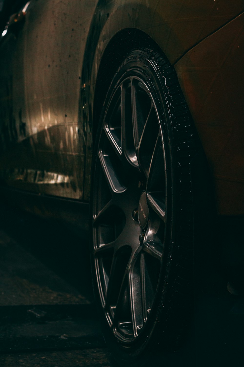 a close up of a tire on a car