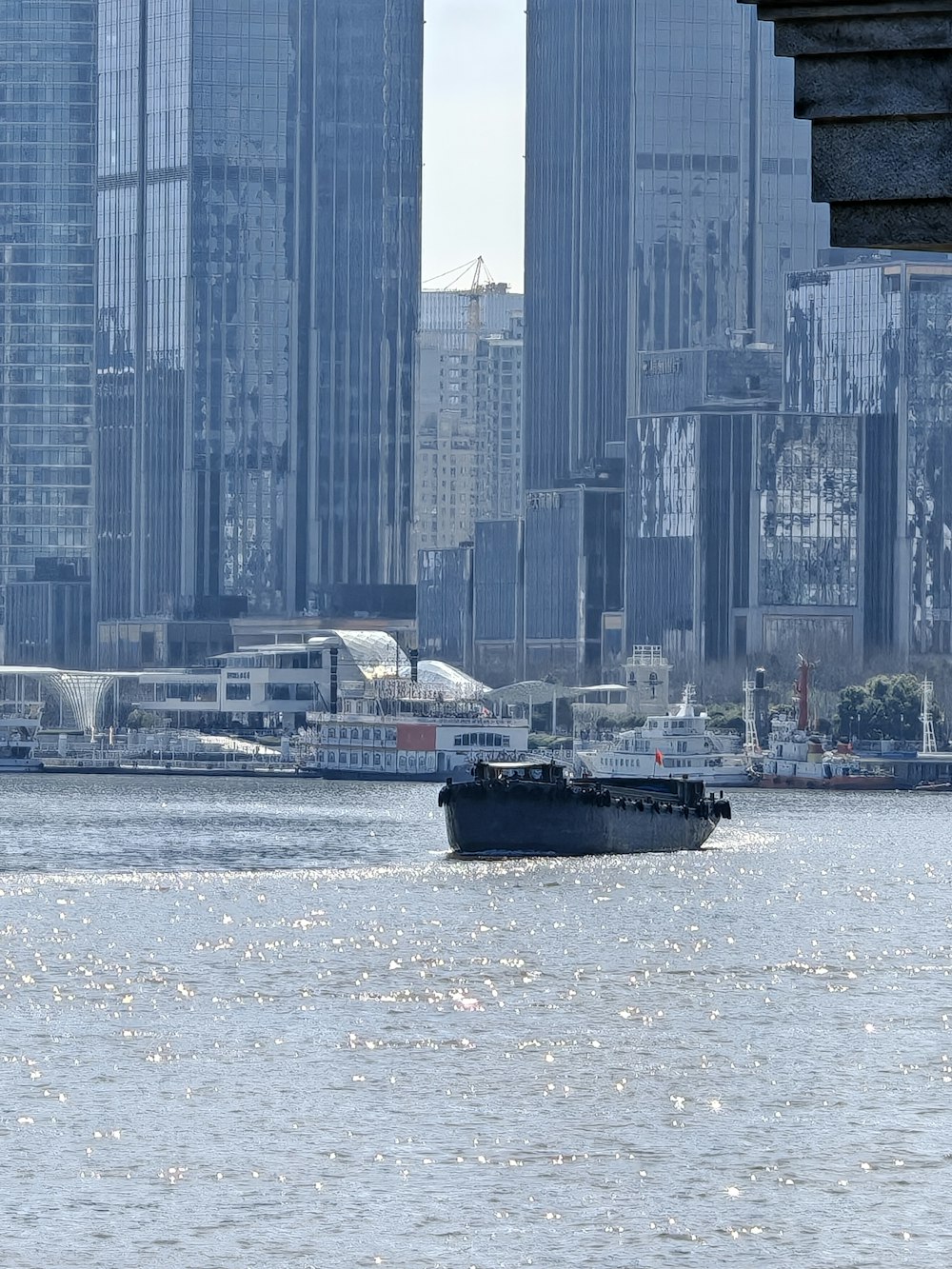 a large boat in a large body of water