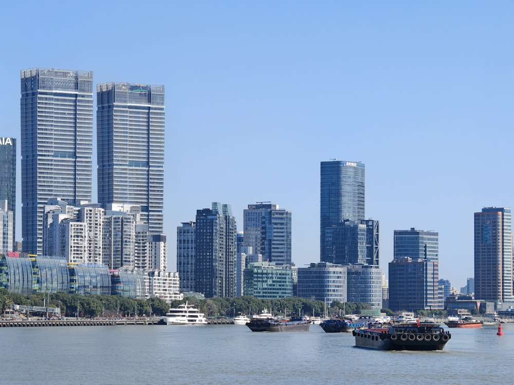 a large body of water surrounded by tall buildings