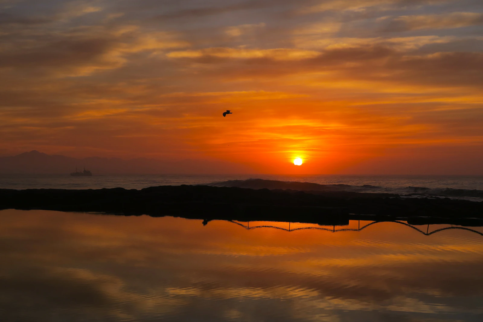 The sun is setting over a body of water