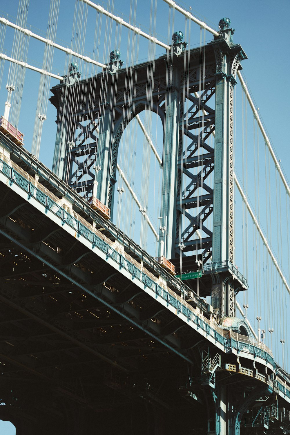 a view of the underside of a bridge