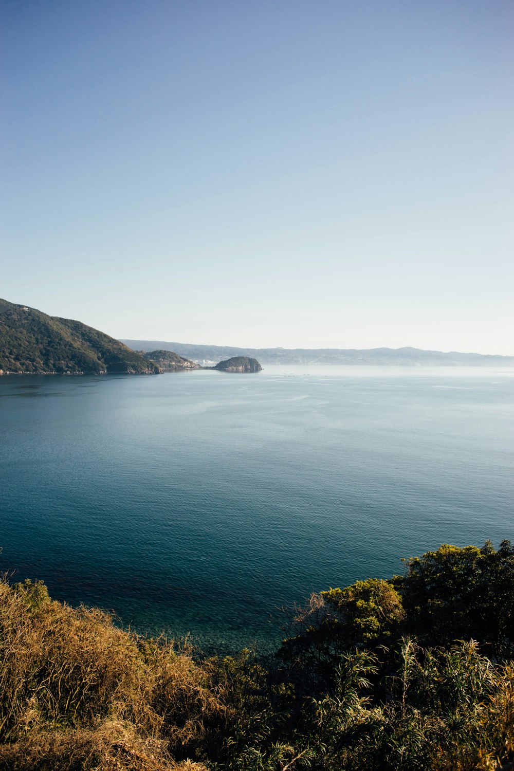 a large body of water surrounded by trees