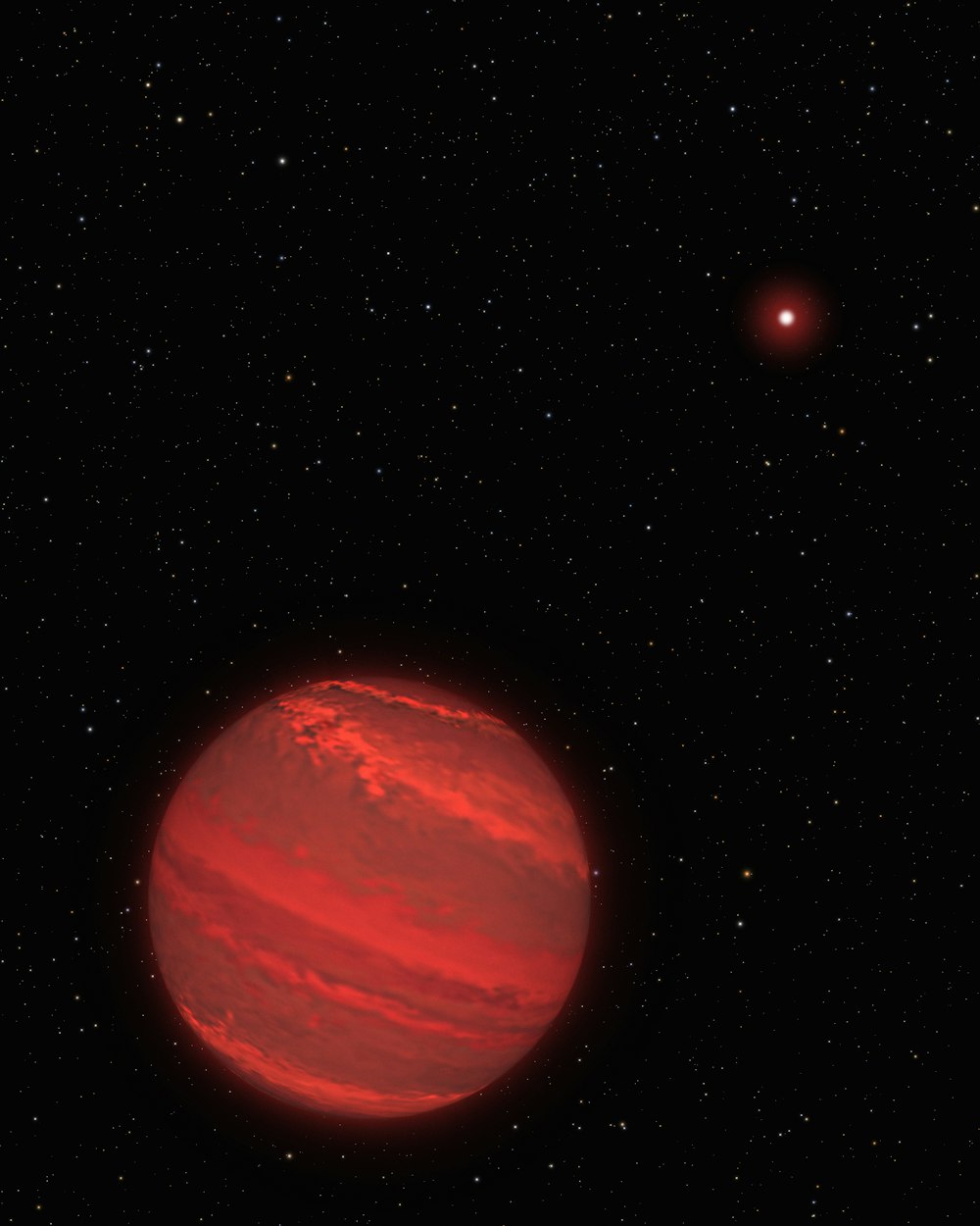 Impresión artística de un planeta rojo en el espacio