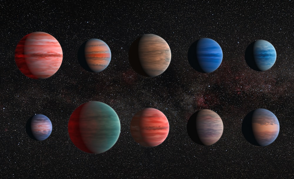Un grupo de nueve planetas en el cielo