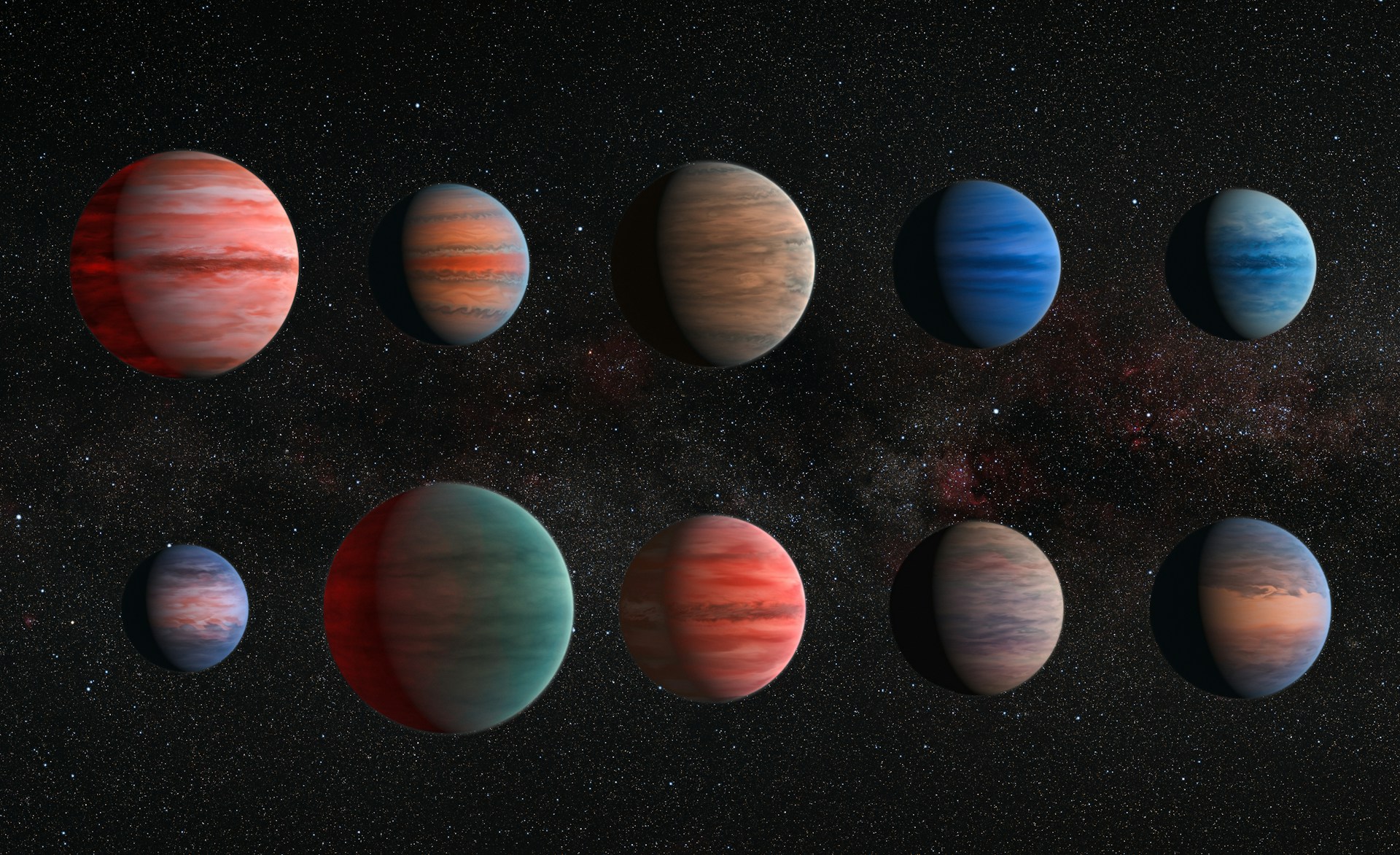 a group of nine planets in the sky