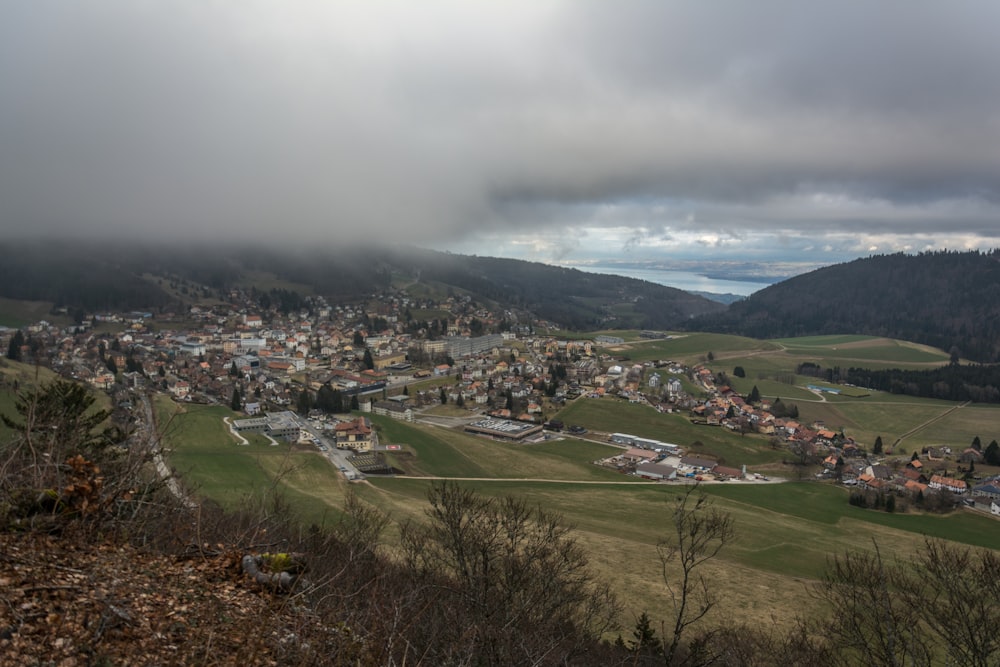 a view of a town from a hill