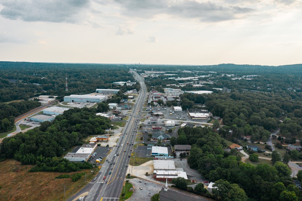 an aerial view of a city with lots of traffic