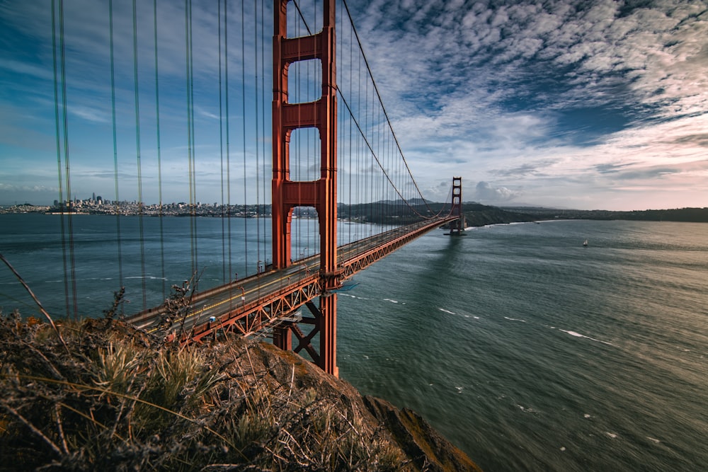 Una veduta del Golden Gate Bridge dalla cima di una collina