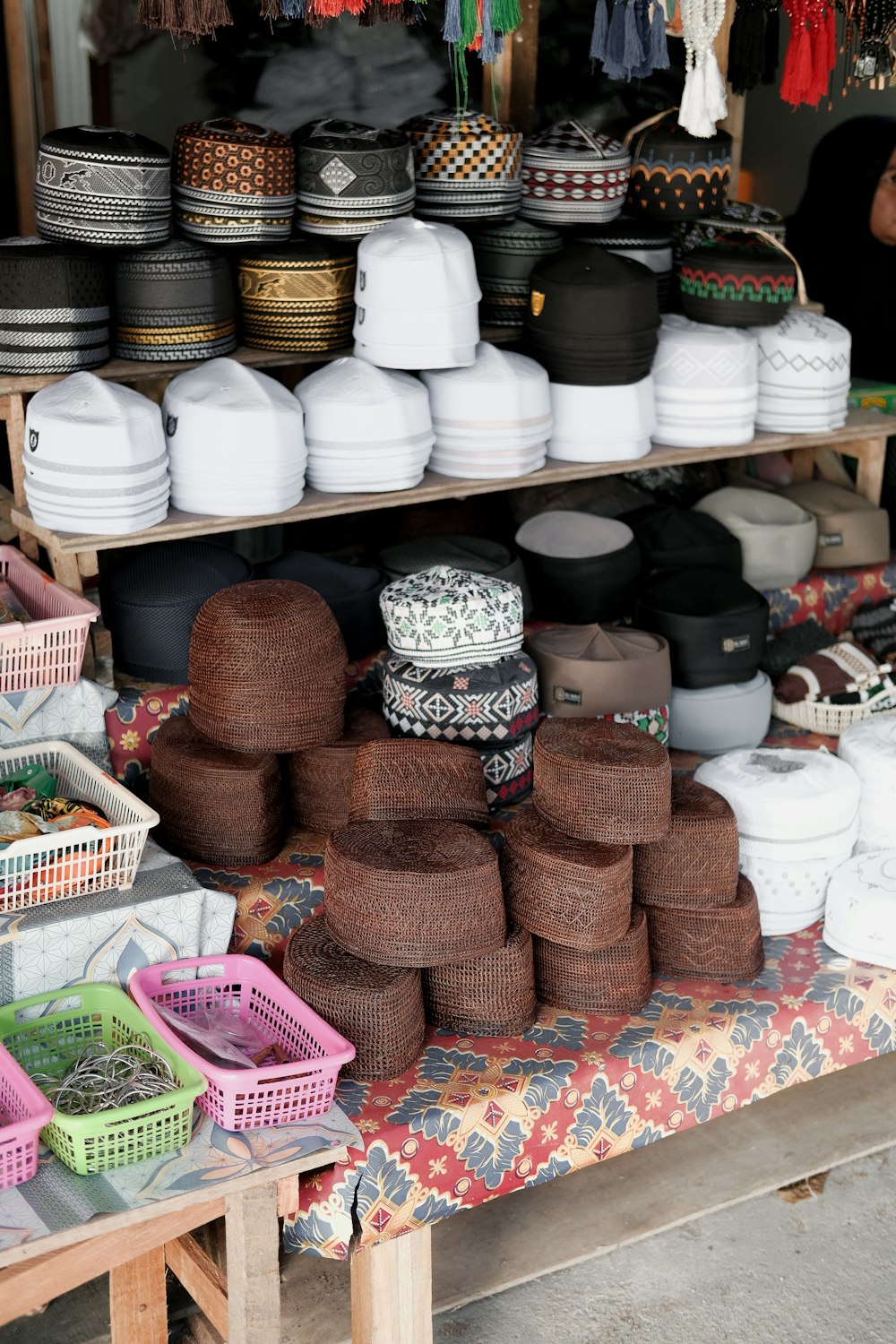 a bunch of baskets that are on a table