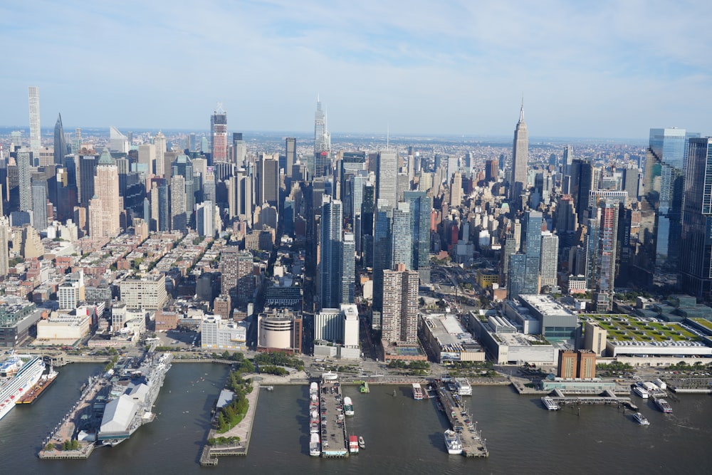 an aerial view of a large city with tall buildings
