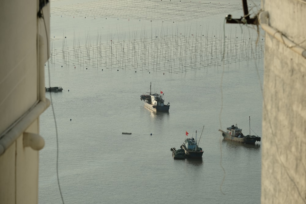 a group of boats floating on top of a body of water