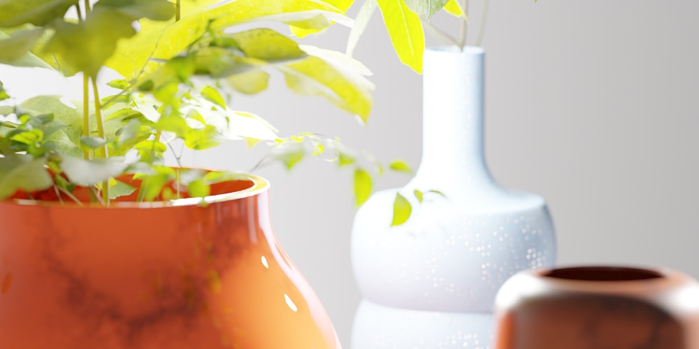 a couple of vases that are sitting on a table