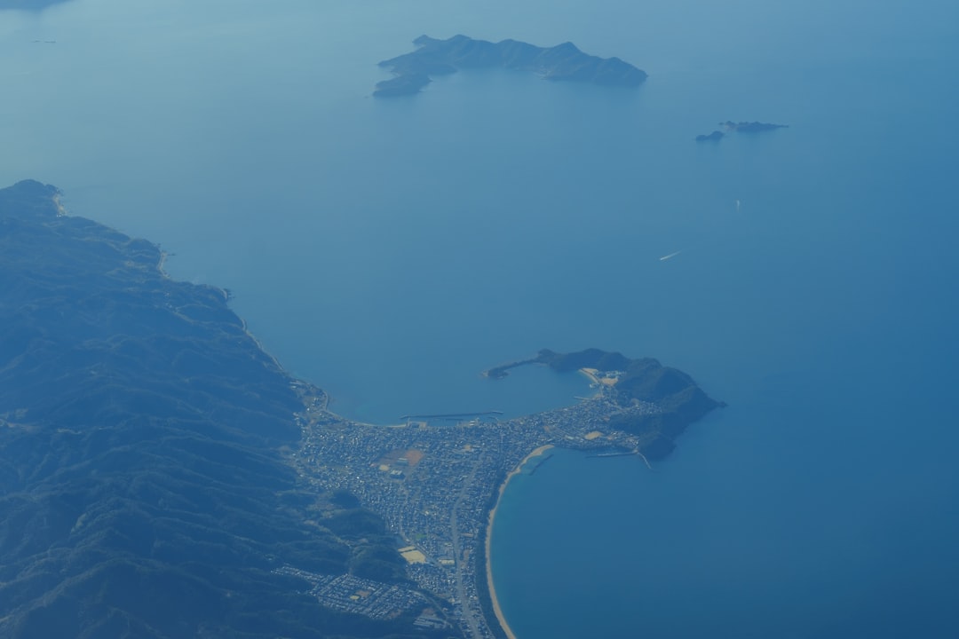 an aerial view of a large body of water,